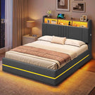 AOGLLATI Polsterbett 140x200 mit Stauraum Bett mit 270° LED Beleuchtung Doppelbett mit Ladestation & Gepolstertes Kopfteil mit Stauraum