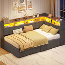 AOGLLATI Polsterbett Schlafsofa 90x190 mit Ausziehbarem Gästebett Bett mit Stauraum Tagesbett Jugendbett mit LED Ladestation