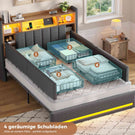 AOGLLATI Polsterbett 140x200 cm mit 4 Schubladen Doppelbett Graues Leinen Bett 140×200 mit Stauraum und Gepolstertes Kopfteil