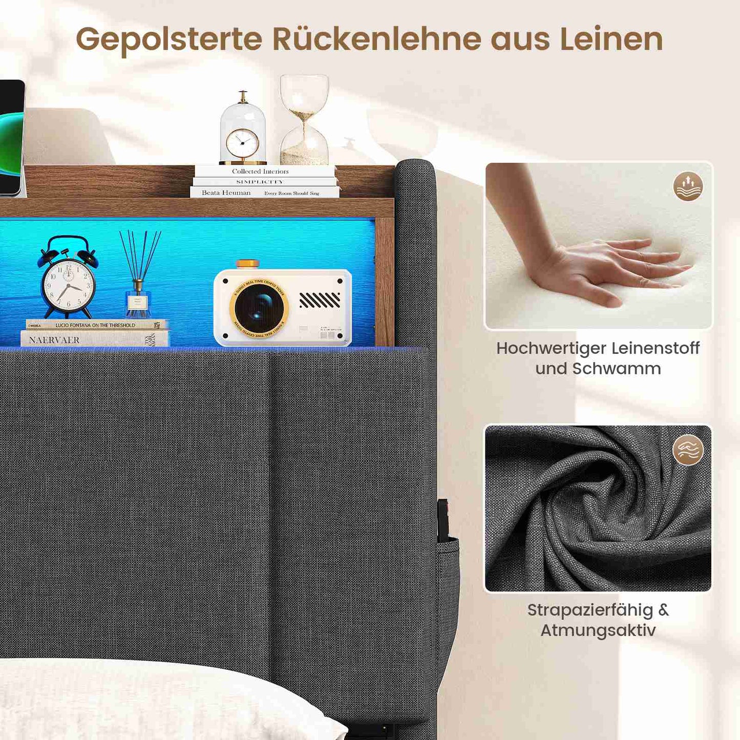 AOGLLATI Polsterbett 140x190 mit Stauraum Bett mit Hydraulischem Stauraum | Jugendbett mit 270° LED Beleuchtung & Gepolstertes Kopfteil mit Stauraum