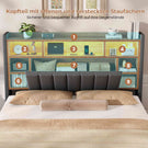 AOGLLATI Polsterbett 140x200 cm mit 4 Schubladen Doppelbett Graues Leinen Bett 140×200 mit Stauraum und Gepolstertes Kopfteil