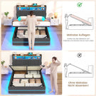 AOGLLATI Polsterbett 140x190 mit Stauraum Bett mit Hydraulischem Stauraum | Jugendbett mit 270° LED Beleuchtung & Gepolstertes Kopfteil mit Stauraum