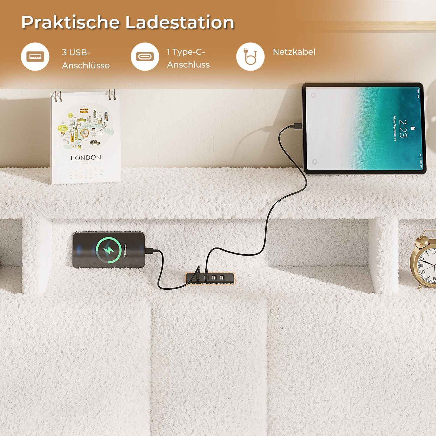 AOGLLATI Polsterbett 140×190 mit Steckdosen & LED Beleuchtung Doppelbett mit Stauraum Kopfteil & Hydraulischem Stauraum