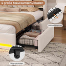 AOGLLATI Polsterbett 160x200 cm mit 4 Schubladen Doppelbett Graues Leinen Bett 160×200 mit Stauraum und Gepolstertes Kopfteil
