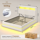 AOGLLATI Polsterbett 140x200 mit Stauraum Bett mit 270° LED Beleuchtung Doppelbett mit Ladestation & Gepolstertes Kopfteil mit Stauraum