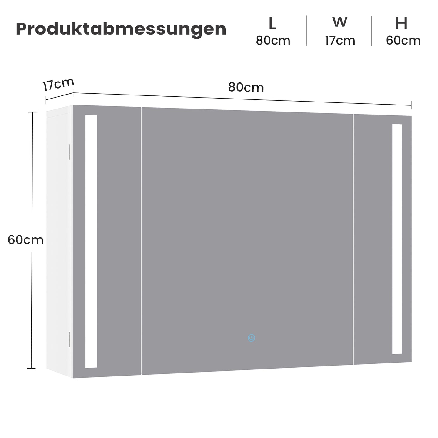 AOGLLATI Badezimmer Spiegelschrank 80 cm mit Beleuchtung Steckdose 3 Türen | 9 Staufächer Spiegelschrank Bad mit HD Spiegel