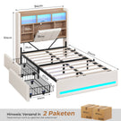 AOGLLATI Polsterbett 90x200 cm mit 2 Schubladen Jugendbett Beige Leinen Bett mit Stauraum und Gepolstertes Kopfteil Kinderbett  mit LED-Beleuchtung