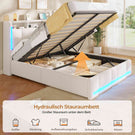 AOGLLATI Polsterbett 140×200 mit Steckdosen & LED Beleuchtung Doppelbett mit Stauraum Kopfteil & Hydraulischem Stauraum Bettgestell mit Lattenrost