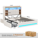 AOGLLATI Polsterbett 140x190 cm mit 4 Schubladen Doppelbett Beige Leinen Bett 140×190 mit Stauraum und Gepolstertes Kopfteil
