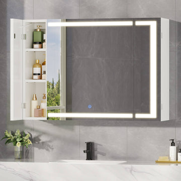 AOGLLATI Spiegelschrank Bad mit LED Beleuchtung & Steckdose 80x60x17 cm Badezimmer Spiegelschrank mit 3 Farben Dimmbar & HD Spiegel