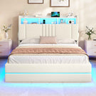 AOGLLATI Polsterbett 140x200 mit Stauraum Bett mit 270° LED Beleuchtung Doppelbett mit Ladestation & Gepolstertes Kopfteil mit Stauraum