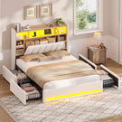 AOGLLATI Polsterbett 140x200 cm mit 4 Schubladen Doppelbett Graues Leinen Bett 140×200 mit Stauraum und Gepolstertes Kopfteil