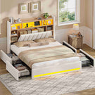 AOGLLATI Polsterbett 160x200 cm mit 4 Schubladen Doppelbett Graues Leinen Bett 160×200 mit Stauraum und Gepolstertes Kopfteil