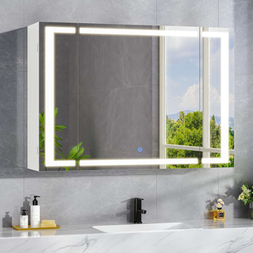 AOGLLATI Spiegelschrank Bad mit LED Beleuchtung & Steckdose 80x60x17 cm Badezimmer Spiegelschrank mit 3 Farben Dimmbar & HD Spiegel