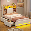 AOGLLATI Polsterbett 90x200 cm mit 2 Schubladen Jugendbett Beige Leinen Bett mit Stauraum und Gepolstertes Kopfteil Kinderbett  mit LED-Beleuchtung
