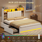 AOGLLATI Polsterbett 160x200 cm mit 4 Schubladen Doppelbett Graues Leinen Bett 160×200 mit Stauraum und Gepolstertes Kopfteil