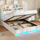 AOGLLATI Polsterbett 140×190 mit Steckdosen & LED Beleuchtung Doppelbett mit Stauraum Kopfteil & Hydraulischem Stauraum