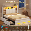 AOGLLATI Polsterbett 140x190 cm mit 4 Schubladen Doppelbett Beige Leinen Bett 140×190 mit Stauraum und Gepolstertes Kopfteil