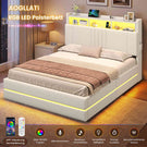 AOGLLATI Polsterbett 140x190 mit Stauraum Bett mit Hydraulischem Stauraum | Jugendbett mit 270° LED Beleuchtung & Gepolstertes Kopfteil mit Stauraum