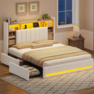 AOGLLATI Polsterbett 160x200 cm mit 4 Schubladen Doppelbett Graues Leinen Bett 160×200 mit Stauraum und Gepolstertes Kopfteil