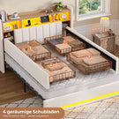 AOGLLATI Polsterbett 160x200 cm mit 4 Schubladen Doppelbett Graues Leinen Bett 160×200 mit Stauraum und Gepolstertes Kopfteil