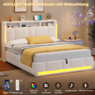 AOGLLATI Polsterbett 140×200 mit Steckdosen & LED Beleuchtung Doppelbett mit Stauraum Kopfteil & Hydraulischem Stauraum Bettgestell mit Lattenrost