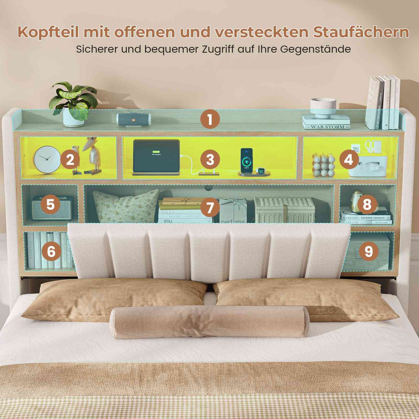 AOGLLATI Polsterbett 160x200 cm mit 4 Schubladen Doppelbett Graues Leinen Bett 160×200 mit Stauraum und Gepolstertes Kopfteil