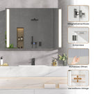 AOGLLATI Badezimmer Spiegelschrank 80 cm mit Beleuchtung Steckdose 3 Türen | 9 Staufächer Spiegelschrank Bad mit HD Spiegel