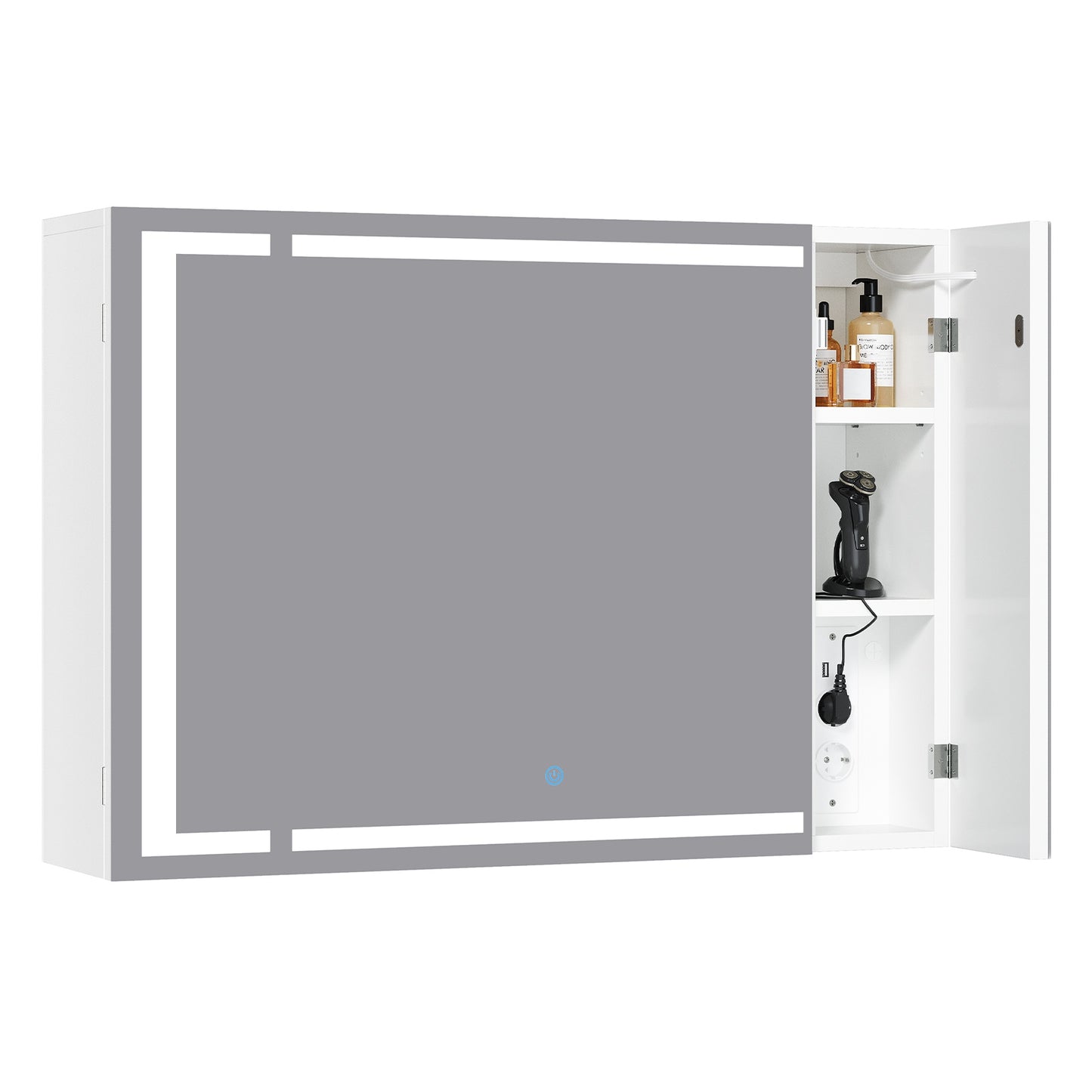 AOGLLATI Spiegelschrank Bad mit LED Beleuchtung & Steckdose 80x60x17 cm Badezimmer Spiegelschrank mit 3 Farben Dimmbar & HD Spiegel