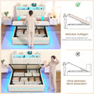 AOGLLATI Polsterbett 140x190 mit Stauraum Bett mit Hydraulischem Stauraum | Jugendbett mit 270° LED Beleuchtung & Gepolstertes Kopfteil mit Stauraum