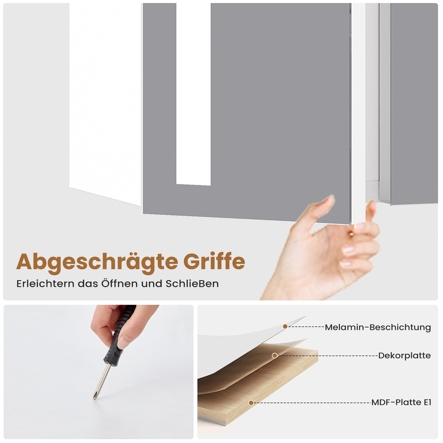 AOGLLATI Badezimmer Spiegelschrank 80 cm mit Beleuchtung Steckdose 3 Türen | 9 Staufächer Spiegelschrank Bad mit HD Spiegel