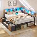 AOGLLATI Bett 140x190 mit Stauraum Schlafsofa mit Integriertem Bücherregal & 6 Schubladen Jugendbett mit LED-Beleuchtung & Ladestation