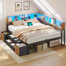AOGLLATI Bett 140x190 mit Stauraum Schlafsofa mit Integriertem Bücherregal & 6 Schubladen Jugendbett mit LED-Beleuchtung & Ladestation
