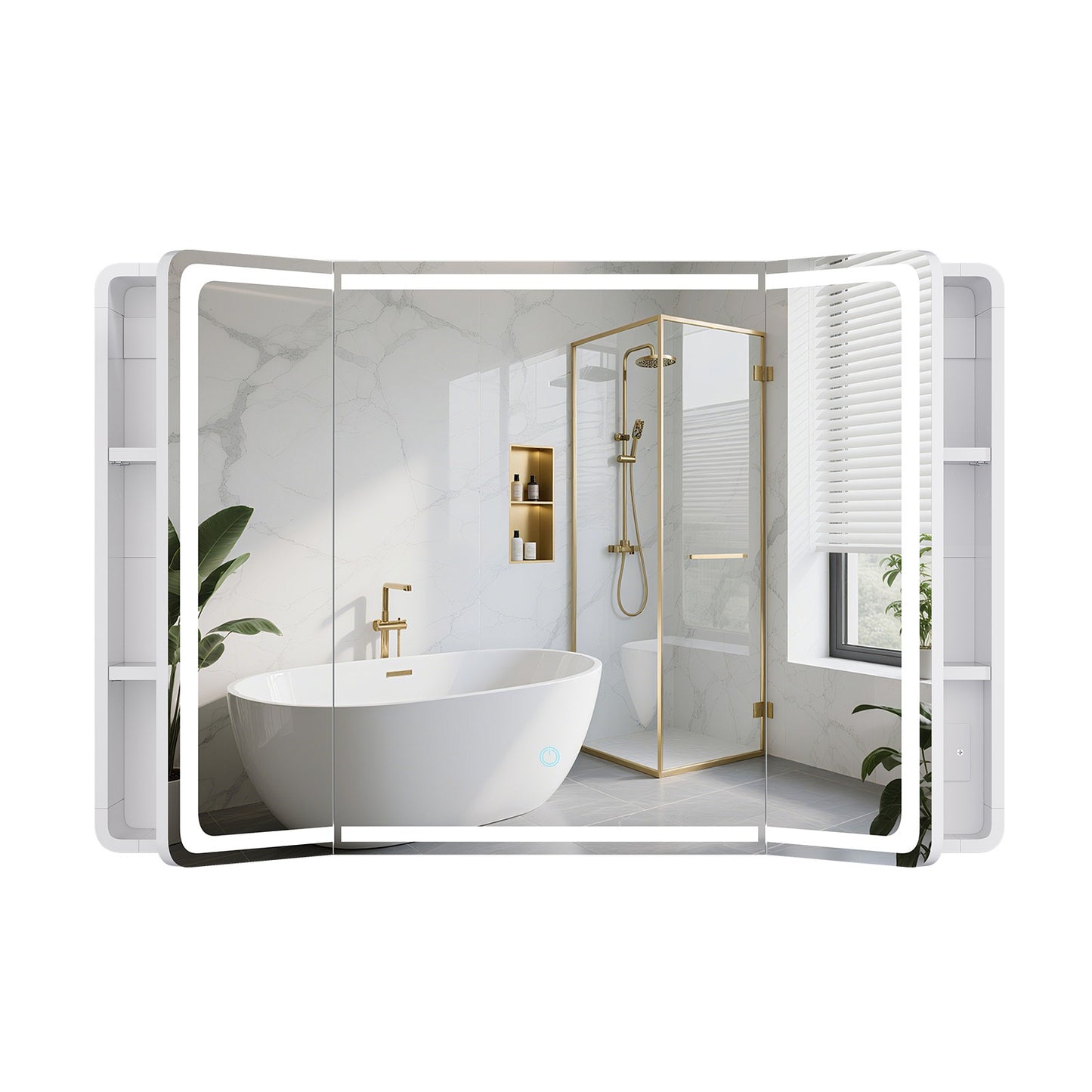 AOGLLATI Spiegelschrank Bad 90 x 60 x 16 mit LED-Beleuchtung Steckdose & 9 Fächer 5 verstellbare Ablagen Badezimmerschrank mit HD Spiegel
