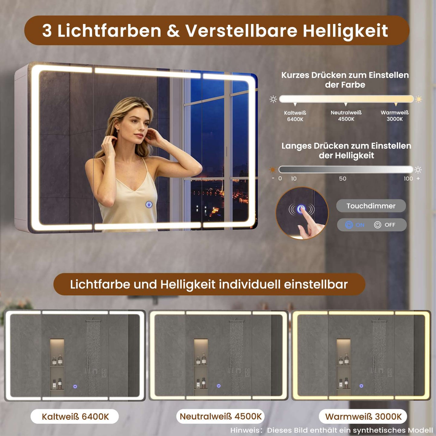 AOGLLATI Spiegelschrank Bad 90 x 60 x 16 mit LED-Beleuchtung Steckdose & 9 Fächer 5 verstellbare Ablagen Badezimmerschrank mit HD Spiegel