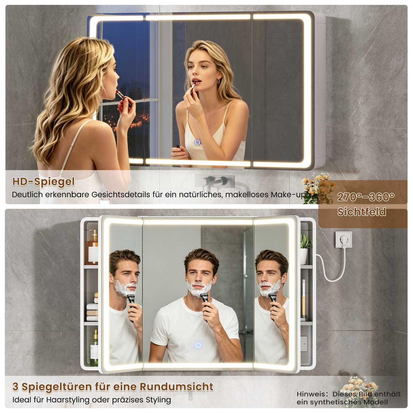 AOGLLATI Spiegelschrank Bad 90 x 60 x 16 mit LED-Beleuchtung Steckdose & 9 Fächer 5 verstellbare Ablagen Badezimmerschrank mit HD Spiegel