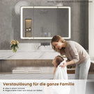 AOGLLATI Spiegelschrank Bad 90 x 60 x 16 mit LED-Beleuchtung Steckdose & 9 Fächer 5 verstellbare Ablagen Badezimmerschrank mit HD Spiegel