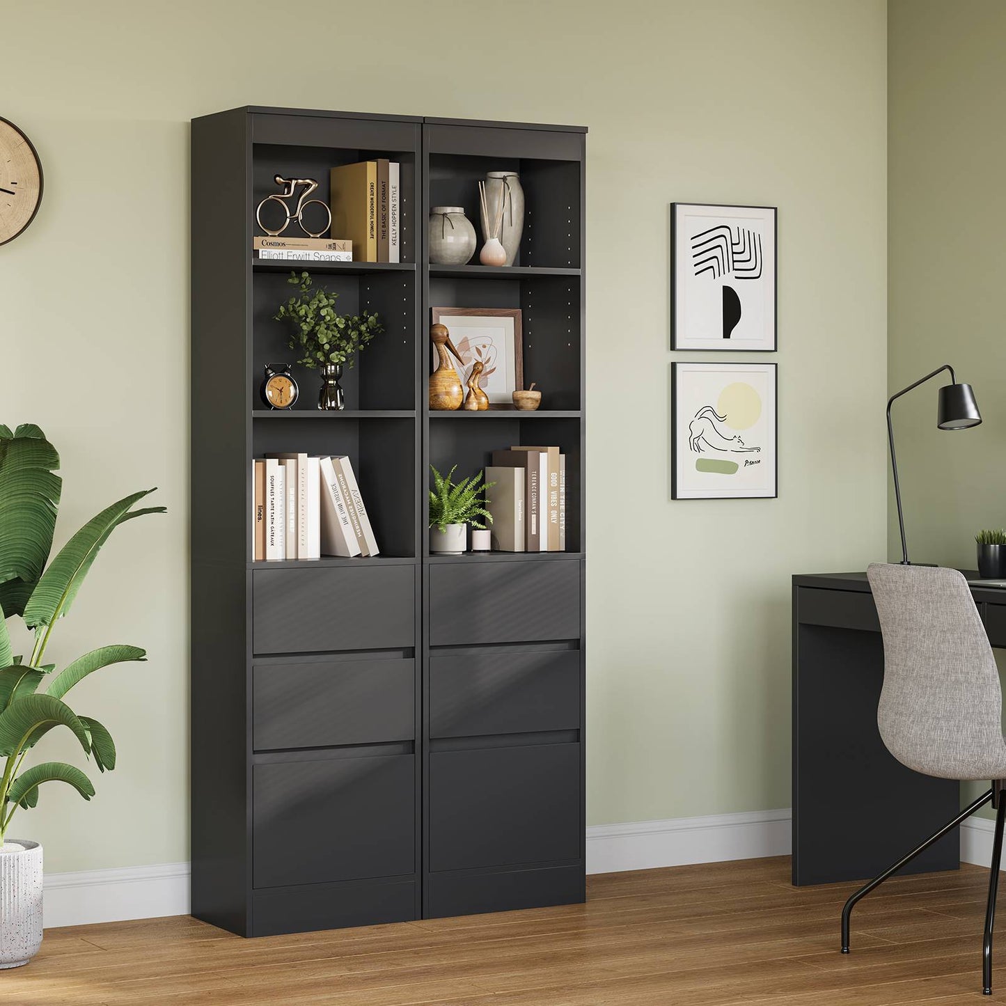 AOGLLATI Bücherregal Bücherschrank mit 3 Schubladen und 3 Fächern Büroregal mit verstellbaren Ablagen 180 cm Hochschrank