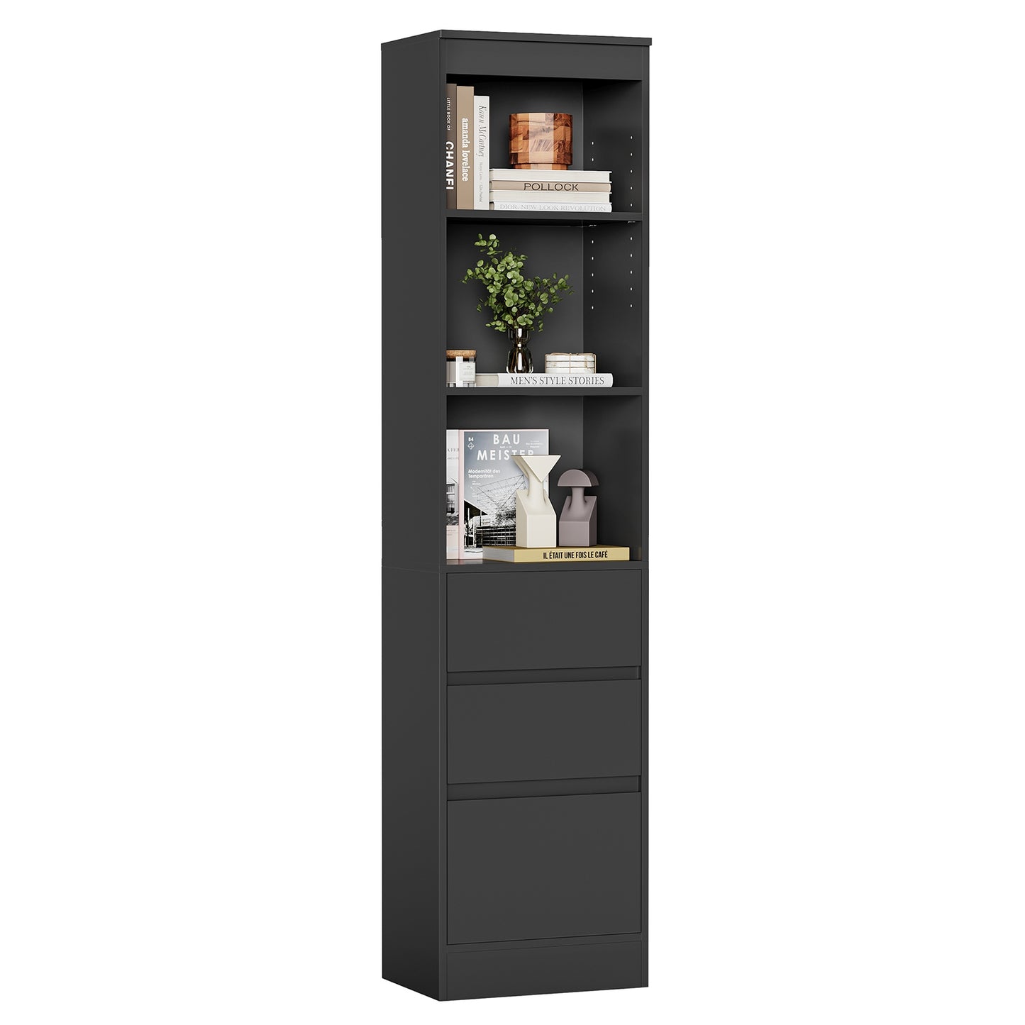 AOGLLATI Bücherregal Bücherschrank mit 3 Schubladen und 3 Fächern Büroregal mit verstellbaren Ablagen 180 cm Hochschrank