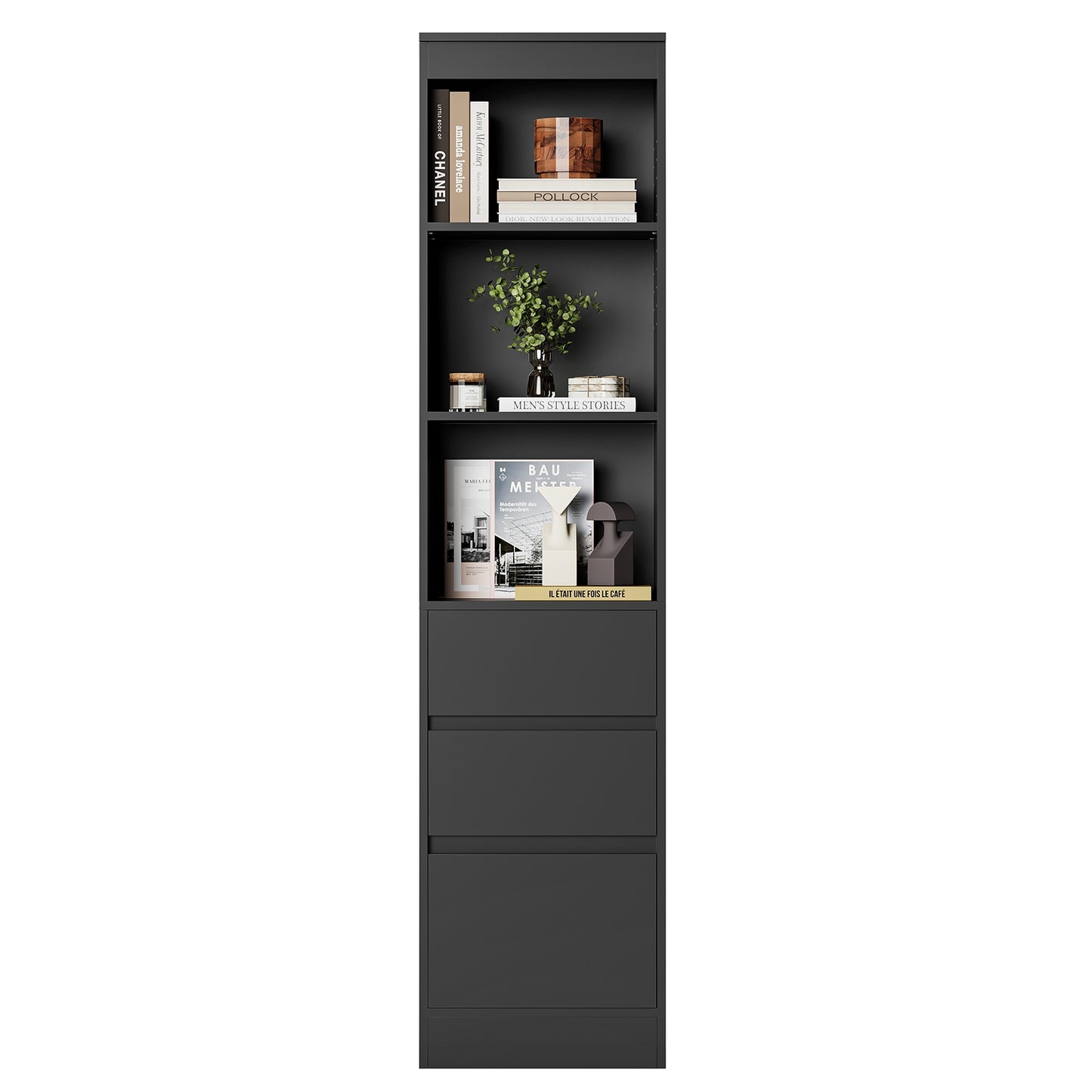 AOGLLATI Bücherregal Bücherschrank mit 3 Schubladen und 3 Fächern Büroregal mit verstellbaren Ablagen 180 cm Hochschrank