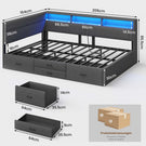 AOGLLATI Polsterbett Schlafsofa 140x200 Doppelbett mit LED-Beleuchtung & Ladestation Betten 140x200 mit 4 Schubladen und Lattenrost aus Metall