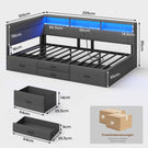 AOGLLATI Polsterbett Schlafsofa 90x200 Doppelbett mit LED-Beleuchtung & Ladestation Betten mit 4 Schubladen und Lattenrost aus Metall