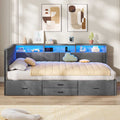 AOGLLATI Polsterbett Schlafsofa 90x200 Doppelbett mit LED-Beleuchtung & Ladestation Betten mit 4 Schubladen und Lattenrost aus Metall