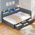 AOGLLATI Polsterbett Schlafsofa 140x200 Doppelbett mit LED-Beleuchtung & Ladestation Betten 140x200 mit 4 Schubladen und Lattenrost aus Metall