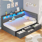 AOGLLATI Polsterbett Schlafsofa 90x200 Doppelbett mit LED-Beleuchtung & Ladestation Betten mit 4 Schubladen und Lattenrost aus Metall