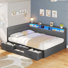 AOGLLATI Polsterbett Schlafsofa 140x200 Doppelbett mit LED-Beleuchtung & Ladestation Betten 140x200 mit 4 Schubladen und Lattenrost aus Metall