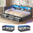 AOGLLATI Polsterbett Schlafsofa 90x200 Doppelbett mit LED-Beleuchtung & Ladestation Betten mit 4 Schubladen und Lattenrost aus Metall