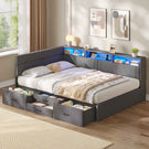 AOGLLATI Polsterbett Schlafsofa 140x200 Doppelbett mit LED-Beleuchtung & Ladestation Betten 140x200 mit 4 Schubladen und Lattenrost aus Metall