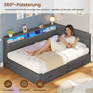 AOGLLATI Polsterbett Schlafsofa 140x200 Doppelbett mit LED-Beleuchtung & Ladestation Betten 140x200 mit 4 Schubladen und Lattenrost aus Metall
