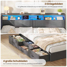 AOGLLATI Polsterbett Schlafsofa 140x200 Doppelbett mit LED-Beleuchtung & Ladestation Betten 140x200 mit 4 Schubladen und Lattenrost aus Metall